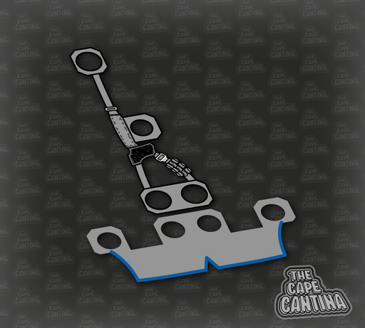 Custom gray 501st Legion Airborne Clone Trooper Phase 2 cloth strap and kama set with blue trim, inspired by Star Wars Battlefront, shown flat for LEGO-compatible minifigures.