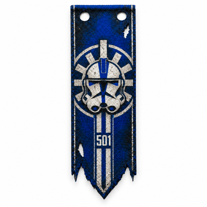 501st Legion inspired Clone Trooper tattered blue cloth banner for LEGO minifigures