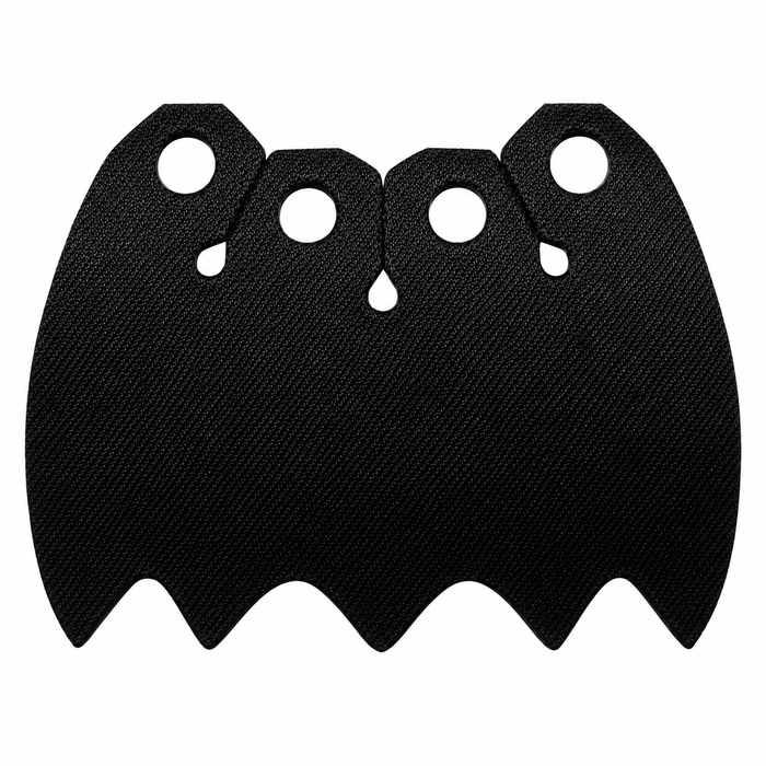 Black shiny Batman cloth cape with four mounting holes and scalloped bat-wing edges for LEGO minifigures