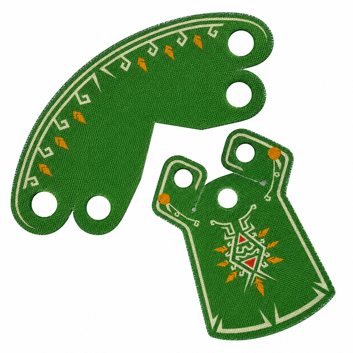 Zelda Link Classic Hero Green cloth cape and hood set for LEGO minifigures with detailed Hylian-inspired patterns