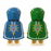 Link-inspired cloth cape and hood sets for LEGO-compatible minifigures in Champion Blue-Gray and Classic Hero Green, rear view