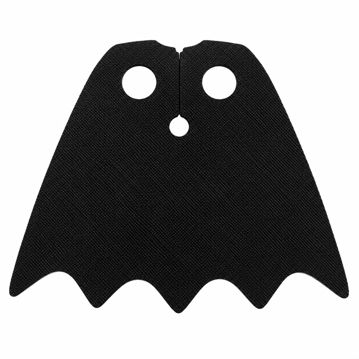 Black scalloped bat-wing cloth cape accessory for LEGO Batman minifigures with five-point superhero design