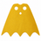 Golden yellow scalloped cloth cape for LEGO Batman, Batgirl and Robin minifigures, featuring bat-wing edges, two neck holes, center cutout and subtle shiny fabric texture.
