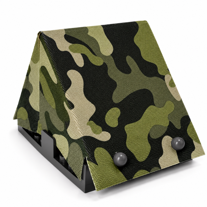 Kashyyyk jungle camouflage cloth tent in green woodland colors for LEGO Star Wars minifigure displays, Commander Gree and 41st Elite Corps MOCs