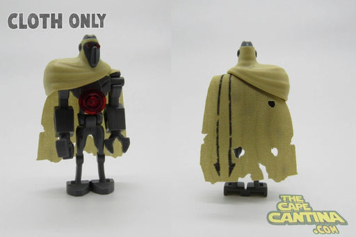 Two action IG-100 MagnaGuard figures with a yellow cape cloak on a white background, labeled 'Cloth Only' and 'The Cape Cantina'.