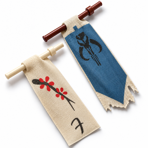Mandalorian House Vizsla and Mythosaur custom cloth banners for LEGO minifigures