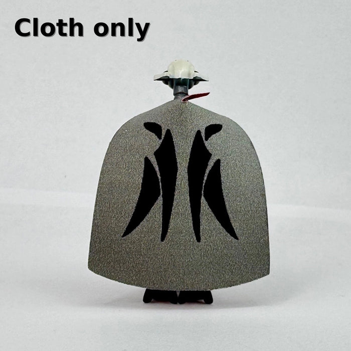 Back view of General Grievous inspired gray cloth cape for LEGO minifigure on white background